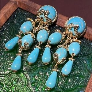 Gold-Tone Turquoise Drop Statement Earrings